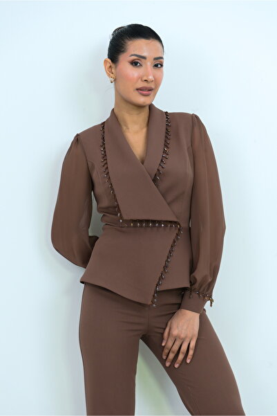 Dorne Moda Boncuk Detaylı Şifon Kol - Premium Takım - Düğün - Mezuniyet - Ofi...