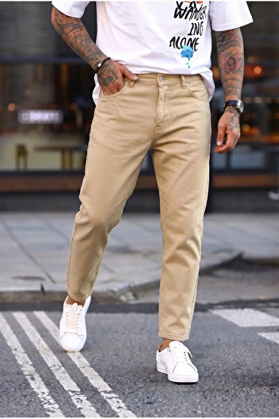 MADZEYMODA Ανδρικό τζιν παντελόνι Boyfriend Fit Carrot Cut σε μπεζ απόχρωση M...