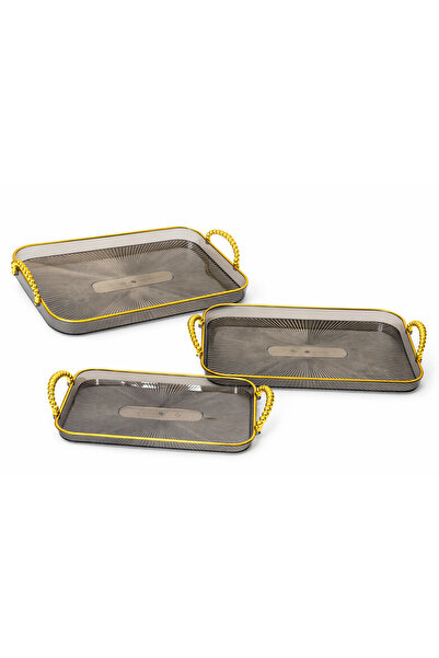 Nu Set 3 tavi decorative din Plexiglas cu manere aurii SQUARE