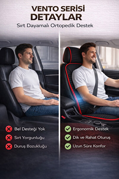 TROBUS Ford Focus Sedan ve HB 2011-2018 Uyumlu Vento 2 Parça Ön Oto Koltuk Minderi Siyah - Kırmızı