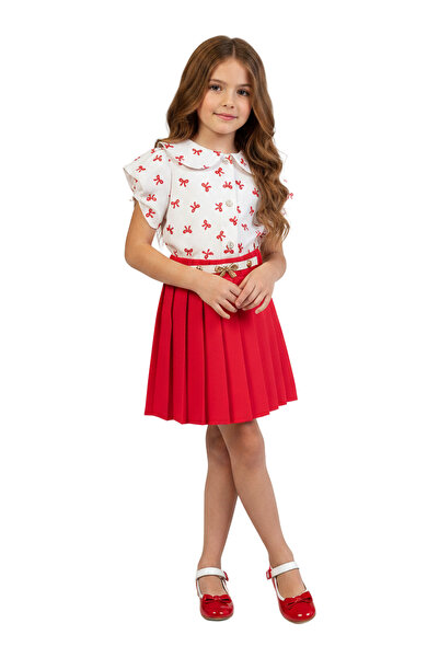 LADYGOLD KIDS Kız Çocuk Bebe Yaka Piliseli Etekli Kemerli Şık Elbise 6-9 Yaş