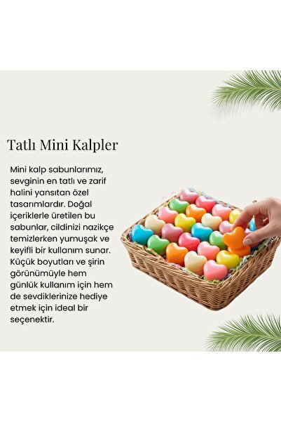 SOFT EL YAPIMI, ORGANİK, HEDİYELİK, 50 ADET RENKLİ MİNİ KALP SABUNLAR (BADEM ...