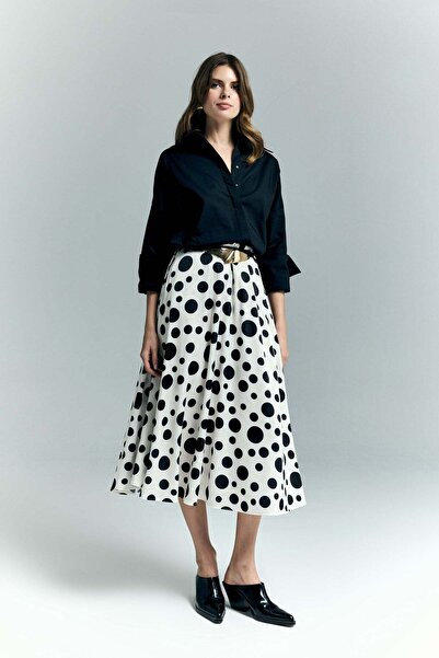 Sateen Πουά Με σχέδιο Κλοσέ Φούστα - Εκρού