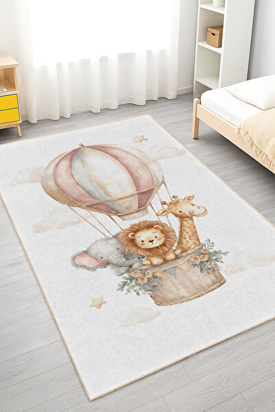 Home Balon Desenli Renkli Çocuk Odası Halısı - Yıkanabilir Kaymaz Taban Halı