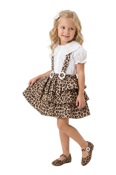 LADYGOLD KIDS Girl's Leopard Patterned Layered Dress with Straps