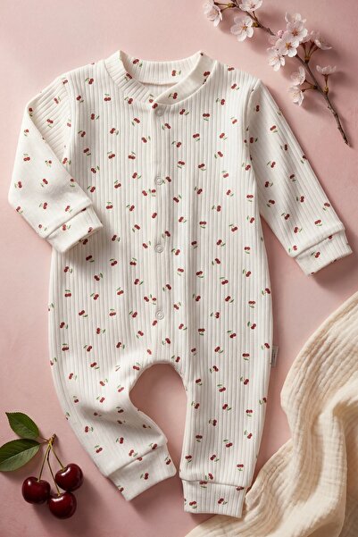 Zıbzıb baby %100 Pamuk Yenidoğan Kiraz Baskılı Çıtçıtlı Bebek Tulum Hastane Ç...