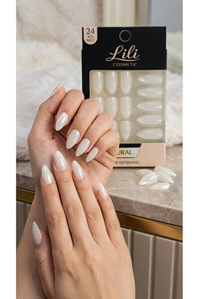 Natural Beyaz Uçlu French Stil Takma Tırnak 24 Adet Firenç
