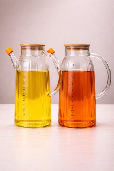 Paşabahçe Standlı 3 parça Cam Ölçülü Borosilikat Yağlık Sirkelik 1000ml Yağdanlık