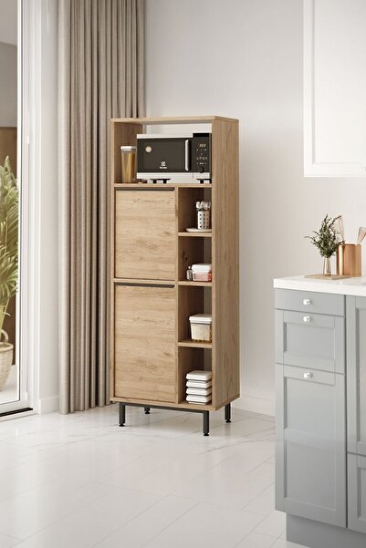 Yurupa Bohem Mutfak Kiler Dolabı Mikrodalga 2 Kapaklı Raflı Metal Ayaklı Sepe...