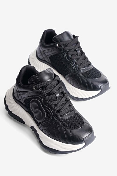 Mubiano Pantofi sport de damă cu talpă groasă și șireturi Ravix Black