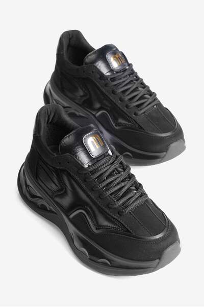 Mubiano Γυναικείο Suede Sneaker με λεπτομέρεια Anorak, χοντρή σόλα, μαύρο Mora