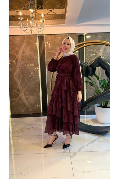 Dila Sayan Boutique Volanlı Kat kat Şifon Elbise