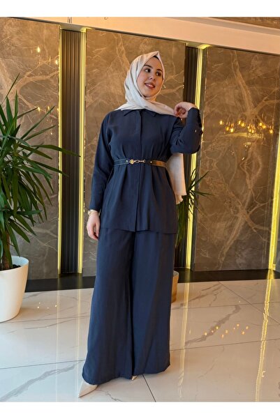 Dila Sayan Boutique Kemerli Gömlek Pantolonlu Modal Takım