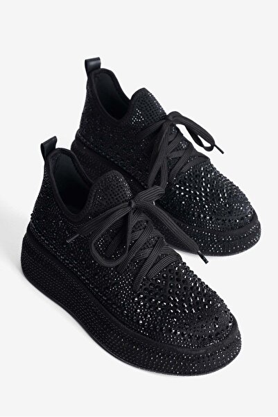 Mubiano Γυναικείο sneaker με πέτρινη λεπτομέρεια, χοντρή σόλα, μαύρο διαμαντίνιο