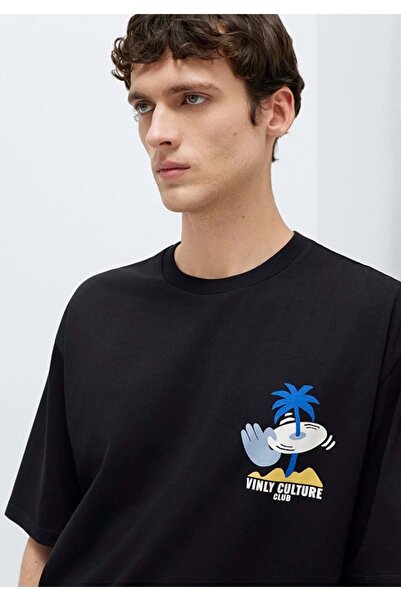 Mavi M0613288-900 Ανδρικό μπλουζάκι με στάμπα Vinly Culture Club ΜΑΥΡΟ