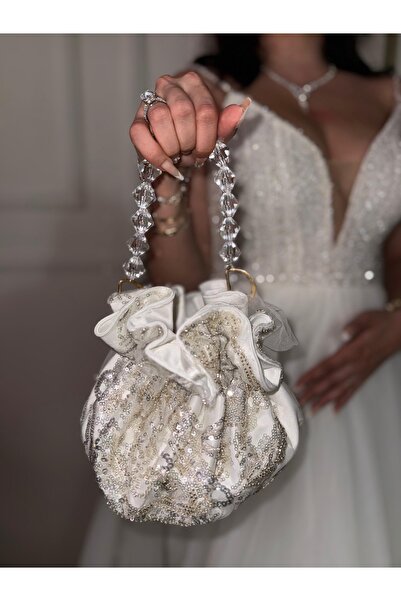 Bridal Luxe Cleopatra Bridal Bag with Sequins and Stone-Encrusted Pearl Handle
