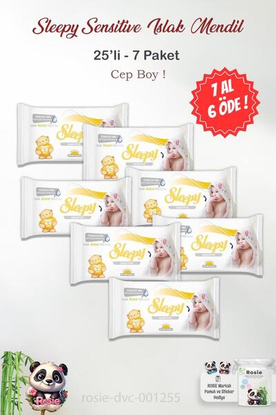 Sleepy اشترِ 7 واحصل على 6 مناديل مبللة للبشرة الحساسة 25 قطعة وقطن روزي