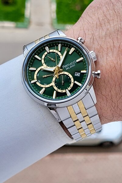 Ferrucci Dial Green Band Gold Silver Color Inner Indicators Active 41 mm Men'...