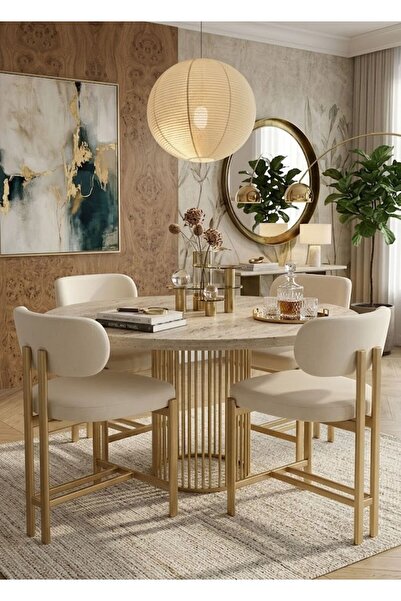 EDMONDA EV AKSESUAR LİZA GOLD METAL MUTFAK MASASI TAKIMI YEMEK ODASI TAKIMI 1...