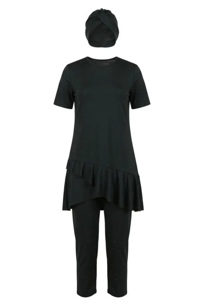 sefamerve Μαγιό πισίνας με βολάν και κοντά μανίκια 2611-01 Μαύρο