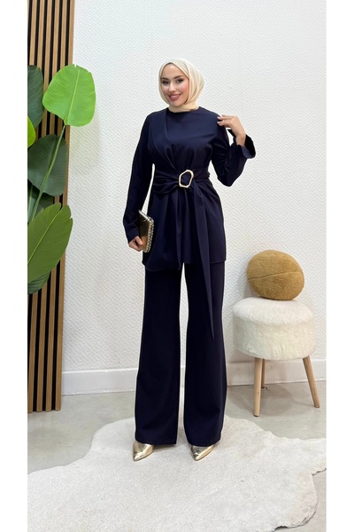 modasusev Μοντέρνο Σετ Τεσεττίρ με Ζώνη και Κομψή Κοπή, Διπλό Σετ