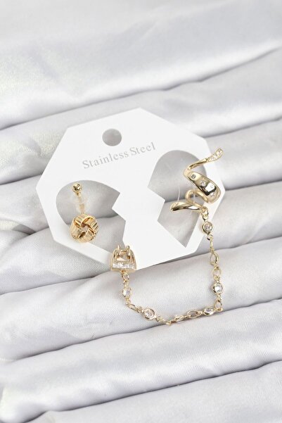 Skygo Brass Gold Color Snake Model Chain Linked Ear Cuff Earring Set - Tj-Bkp...