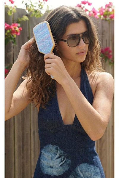 Roberta Lorenz Μπλε μαργαριταρένια φυσική χτένα μαλλιών από μπαμπού & ακετάτη