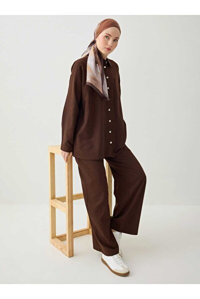 Benin Σετ Λινό Μικτό Διπλό - Καφέ - Μπενίν