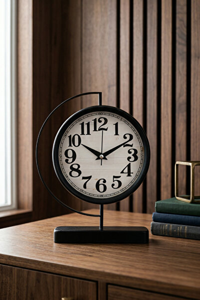 Frapan Home GLX Metal Dekoratif Masa Saati Sessiz Mekanizmalı Modern Tasarım 25x7x19 cm Ev ve Ofis Saati