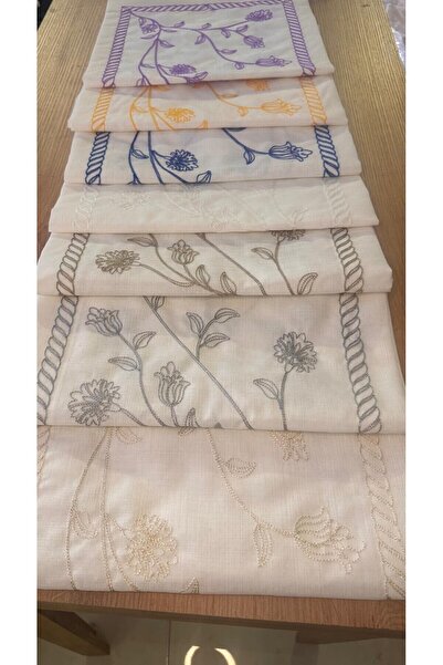 Ceki Home Runner για το τραπέζι σε καφέ χρώμα με κεντημένα λουλούδια, Μονό Ru...