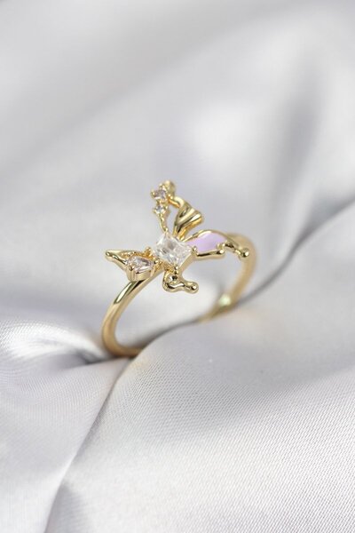 Skygo Gold Color Butterfly Model Zircon Stone Women's Ring - Tj-Byk4139