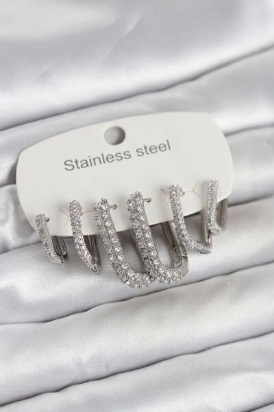 Generic Brand 316L Steel Gold Color 6-Piece Set of Women's Earrings with Zirc...