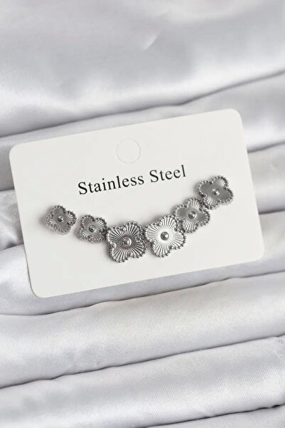 Generic Brand 316L Steel Silver Color Clover Earring Set Tj-Bkp11698