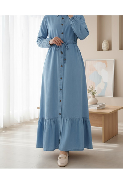 HİJABAYA Τζιν φόρεμα με κορδόνια με κουμπιά από μπούτι