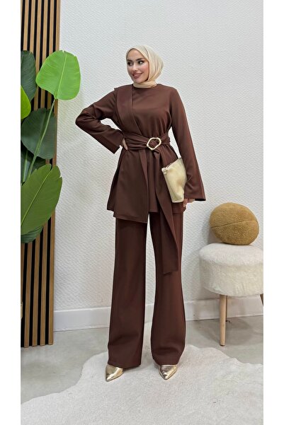 modasusev Μοντέρνο Σετ Τεσεττίρ με Ζώνη και Κομψή Κοπή, Διπλό Σετ