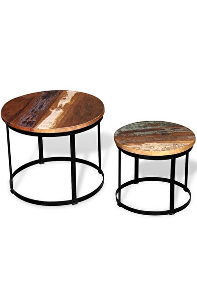 vidaxl Set măsuță cafea 2 piese 40cm/50cm lemn masiv reciclat rotund