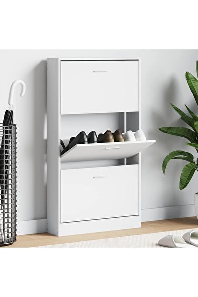 vidaxl Shoe Cabinet White 59x17x108 cm Engineered Wood