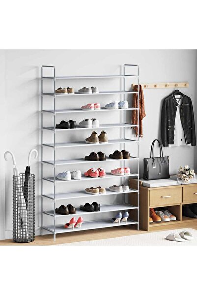 vidaxl Shoe Rack with 10 Shelves Metal and Non-woven Fabric Silver