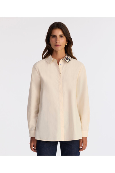 Wide Shirt Collar Long Sleeve Shirt