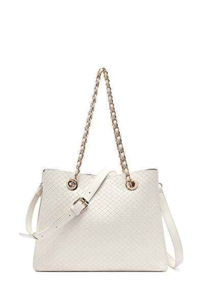 Derimod حقيبة كتف نسائية كريمية اللون بحزام طويل ومطبوعة 26SBD271326