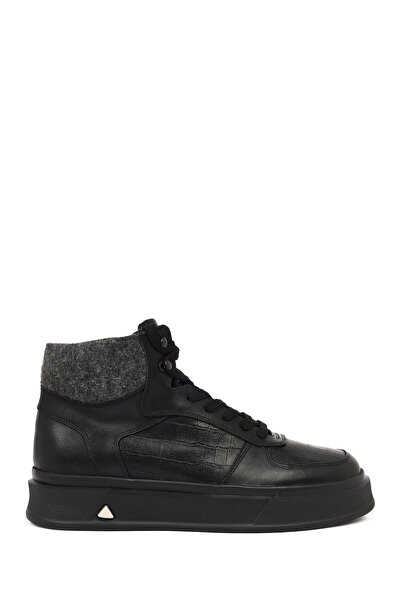 Derimod Men's Black Lace-Up Thick Soled Leather Sports Boots 25Wfd611214