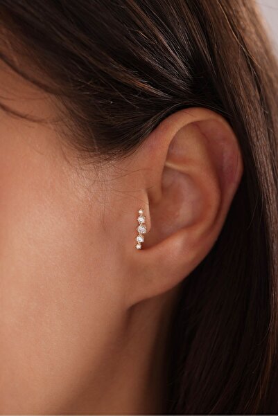 Gianfranco 14 Ayar Altın Çok Taşlı Yay Tragus Küpe
