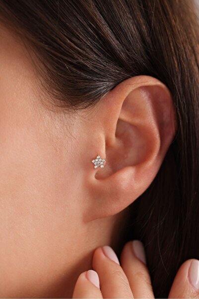 Gianfranco 14 Ayar Altın Taşlı Yıldız Tragus Küpe