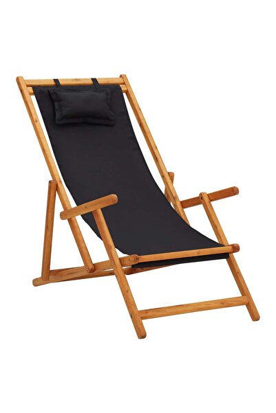 vidaxl Scaun de plajă pliabil, negru, lemn masiv de eucalipt, textil