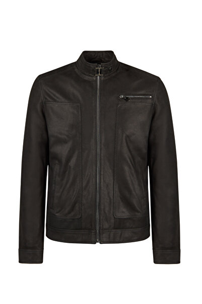 Derimod Felibe Men's Black Judge Collar Leather Jacket 26Sge6432V3