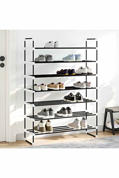 vidaxl Shoe Rack with 7 Shelves Metal and Plastic Black