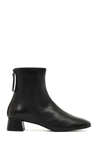 Derimod Women's Black Zippered Short Thick Heeled Leather Boots 25Wfd142218