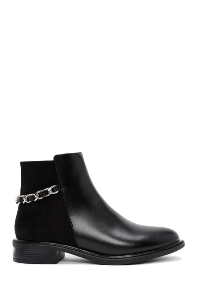 Derimod Women's Black Chain Detailed Zippered Boots 25Wfe400514