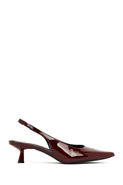 Derimod Women's Burgundy Open Back Short Stiletto Heel U Patent Leather D Lea...