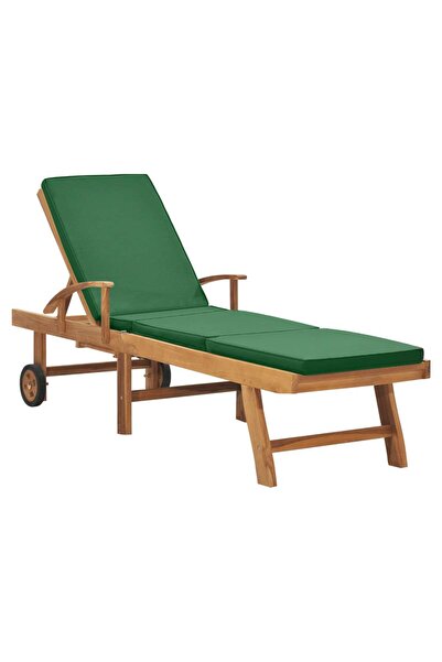 vidaxl Sun Lounger with Cushion Solid Teak Wood Green